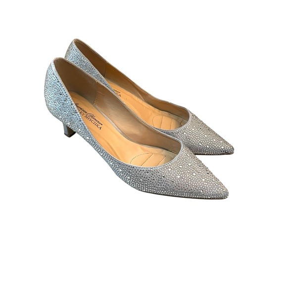 American Glamour Badgley Mischka Shoes - Badgley Mischka Women Silver Rhinestone Kitten Heel Pump 8.5 American Glamour